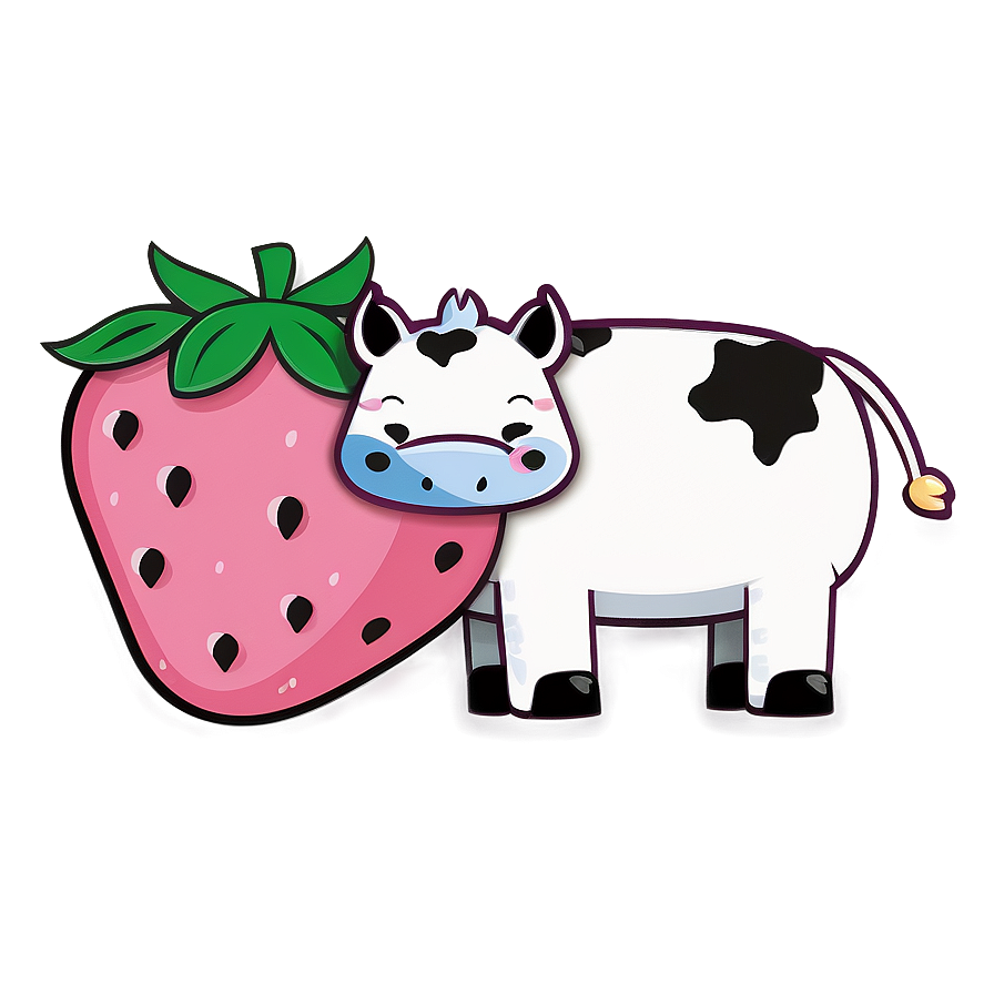 Kawaii Strawberry Cow Graphic Png Kkg14