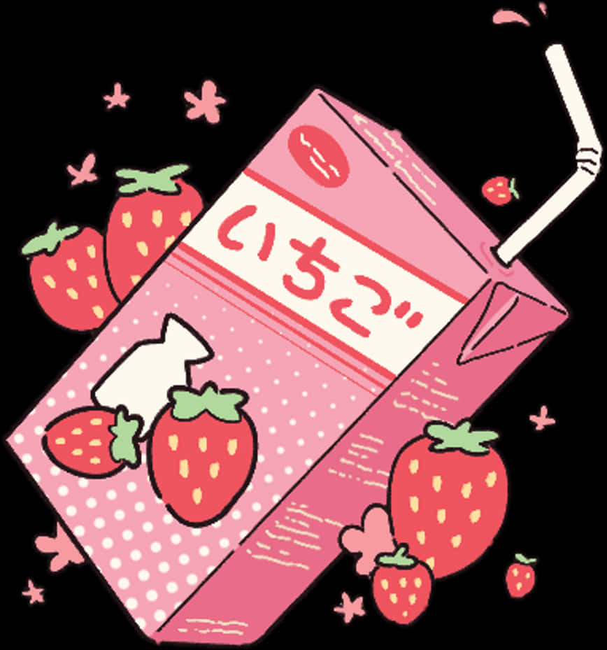 Kawaii Strawberry Milk Cartoon PNG with transparent background