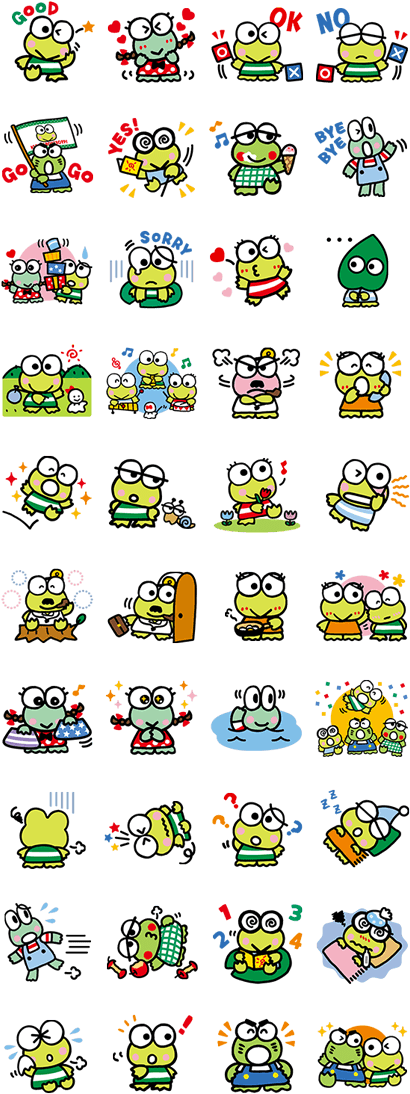 Keroppi Expressionsand Activities Compilation PNG with transparent background
