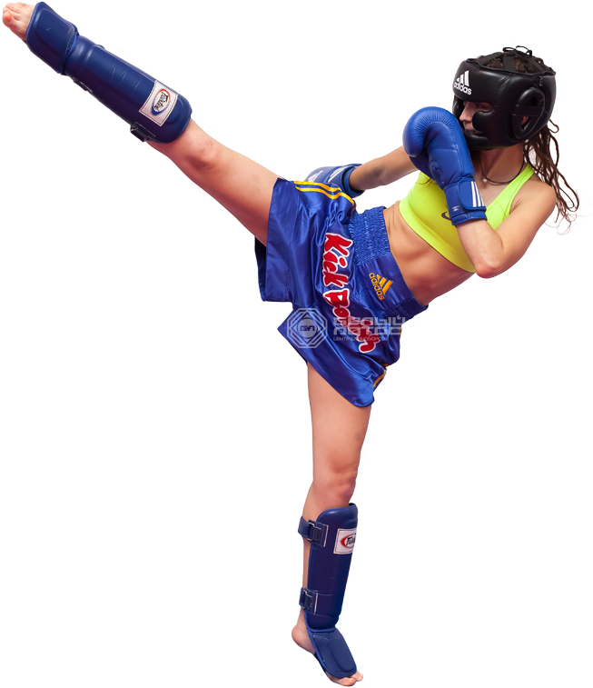 Kickboxer Performing High Kick PNG with transparent background