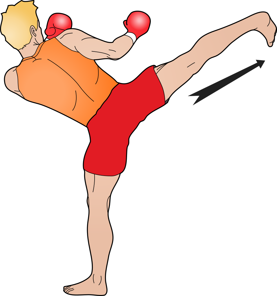 Kickboxer Performing Roundhouse Kick PNG with transparent background