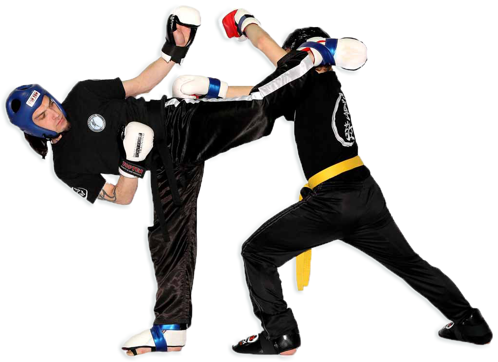 Kickboxing High Kick Defense Demonstration PNG with transparent background