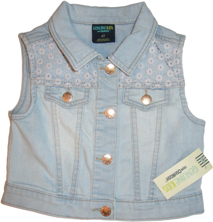 Kids Denim Vestwith Lace Detail PNG with transparent background