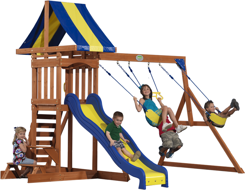 Kids Enjoying Playset Outdoors