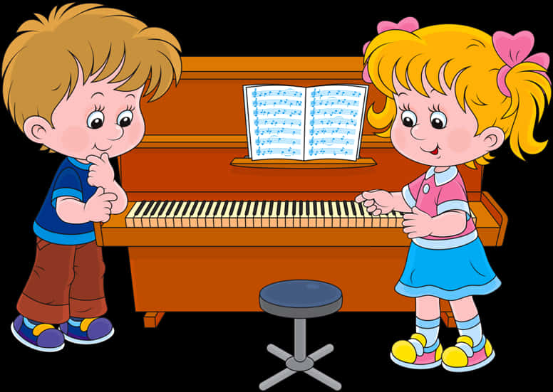 Piano And Children Cartoon , Transparent Cartoons - Piano Cartoon Free, HD Png Download PNG with transparent background
