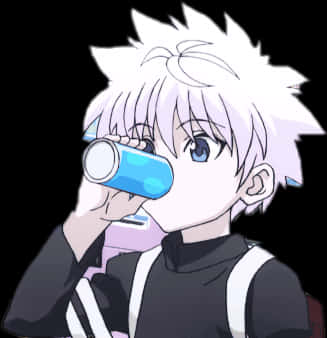 Killua Drinking Soda Anime Character PNG with transparent background
