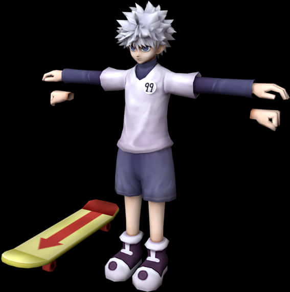 Killua Zoldyck Skateboard Pose PNG with transparent background