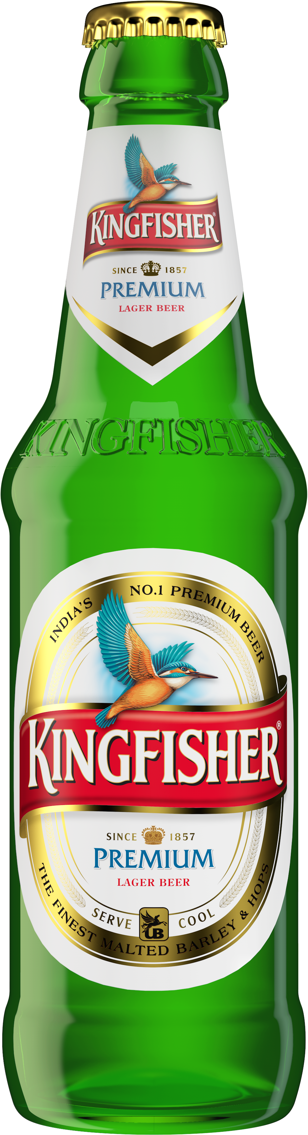 Kingfisher Premium Indian Lager Beer Bottle PNG image with a transparent background, free high-resolution download