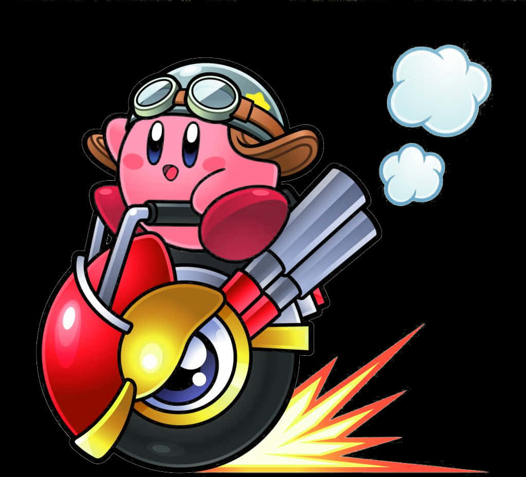Kirby Riding Motorcycle PNG with transparent background