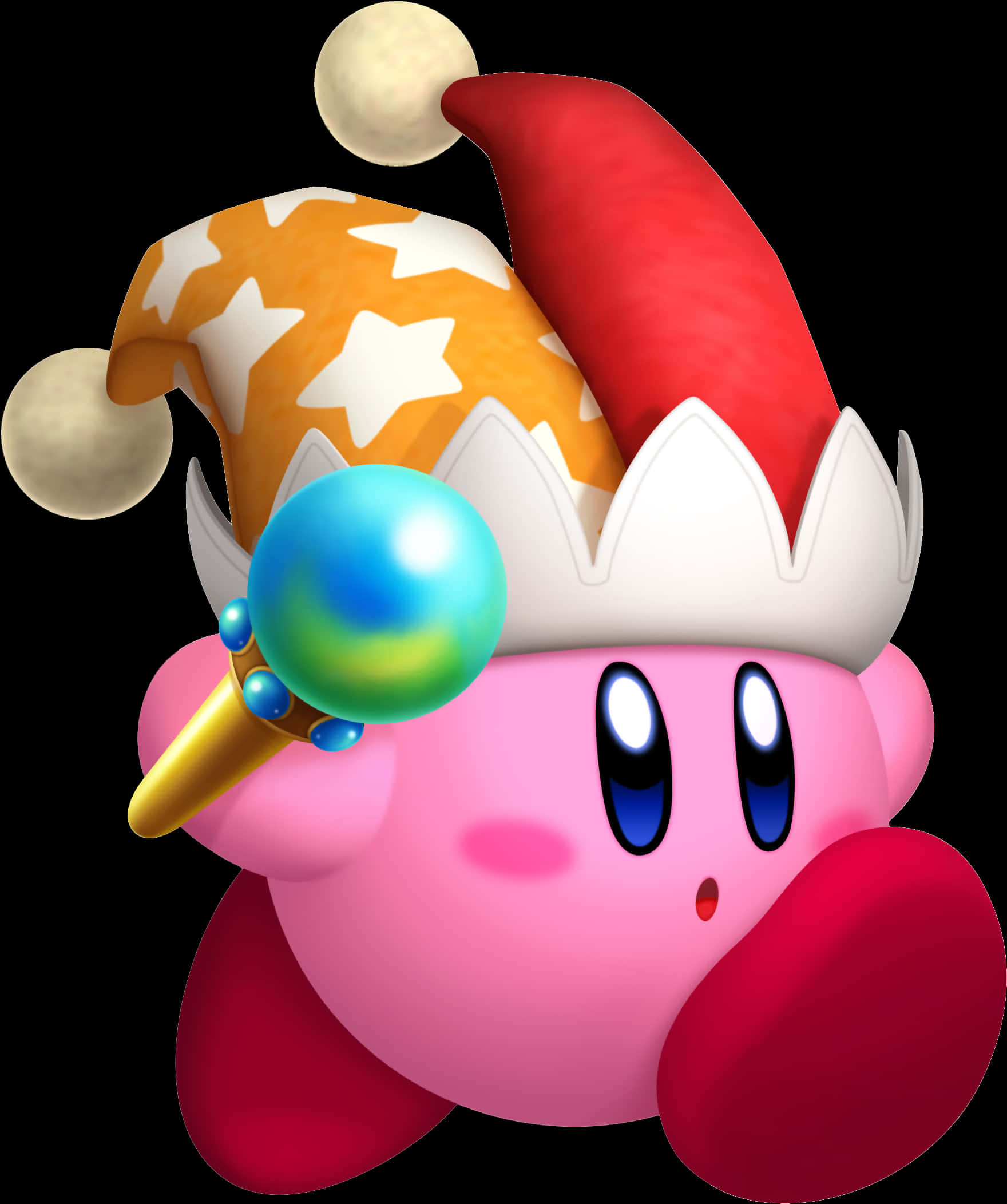 Kirby Wearing Jester Hat PNG with transparent background