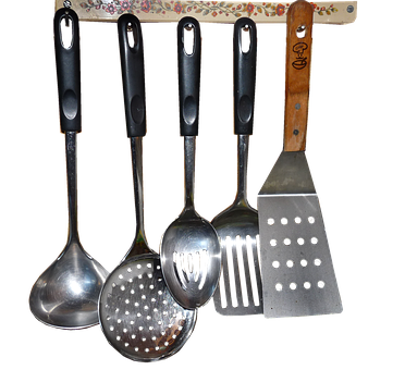 Kitchen Utensils Hangingon Rack PNG with transparent background