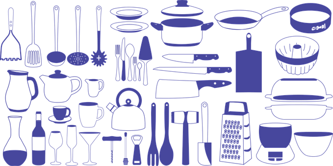 Kitchen Utensilsand Cookware Vector Illustration PNG with transparent background