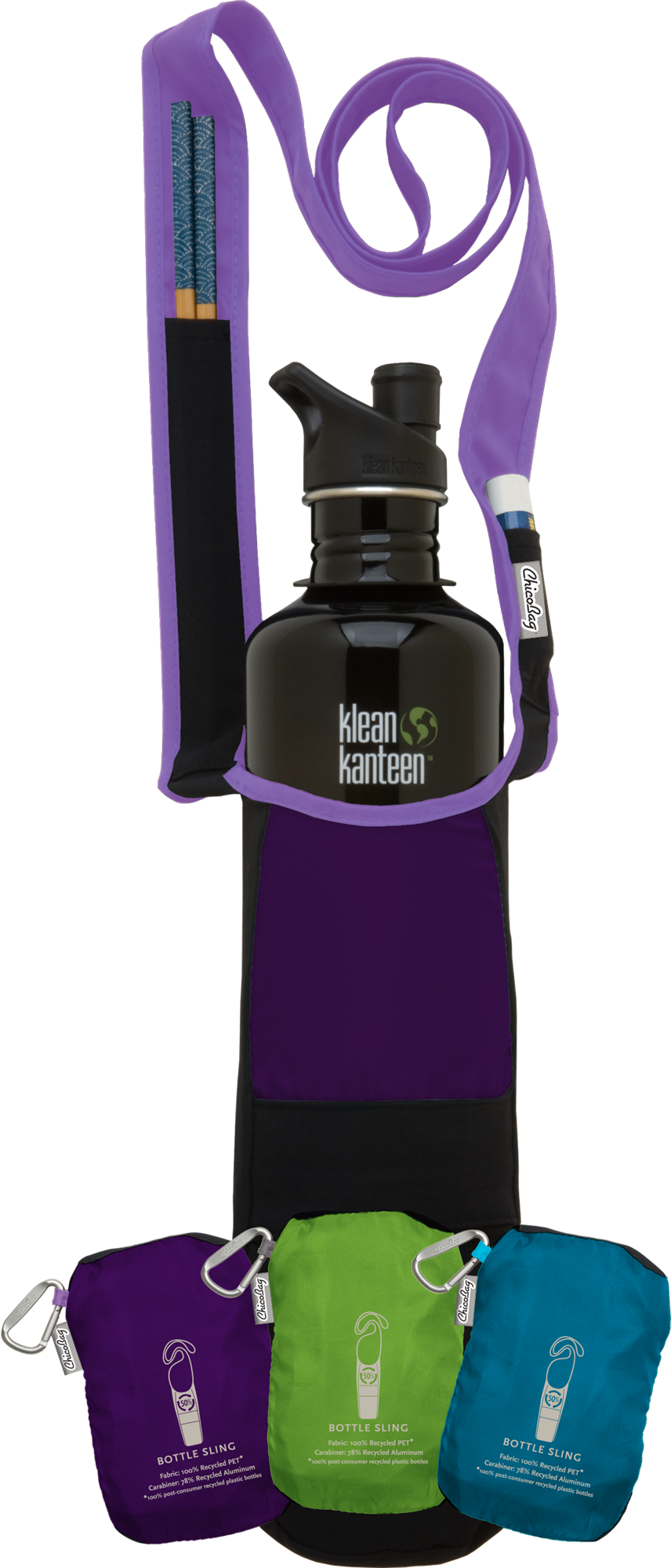 Klean Kanteen Water Bottleand Slings PNG with transparent background