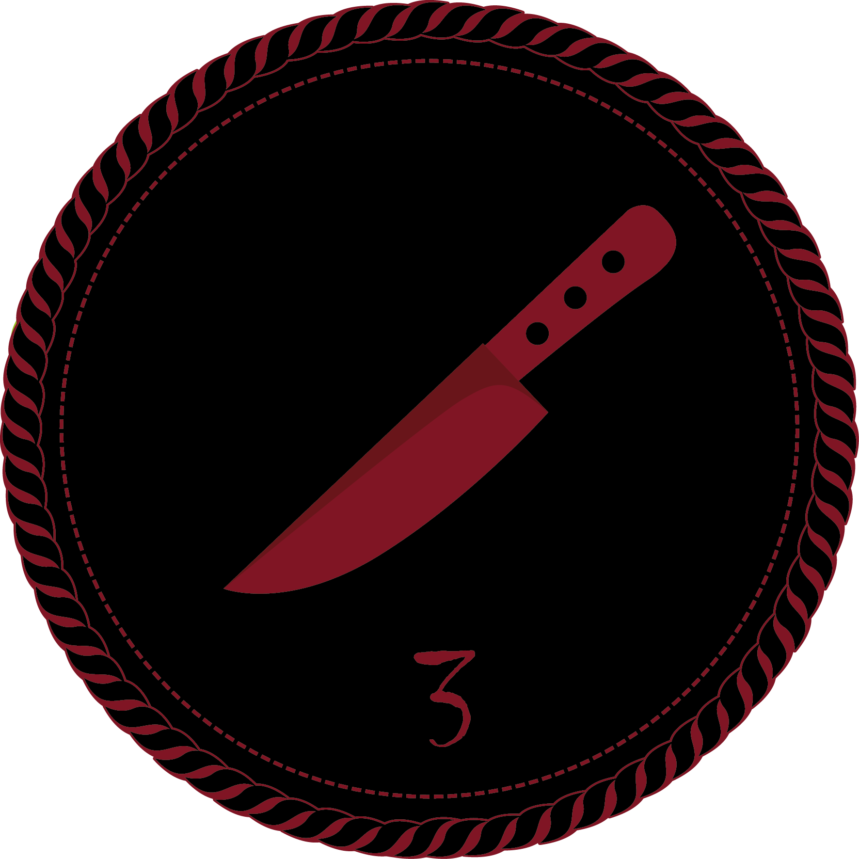 A Black Camp Merit Badge With A Dark Red Kitchen Knife - Circle, HD Png Download PNG with transparent background