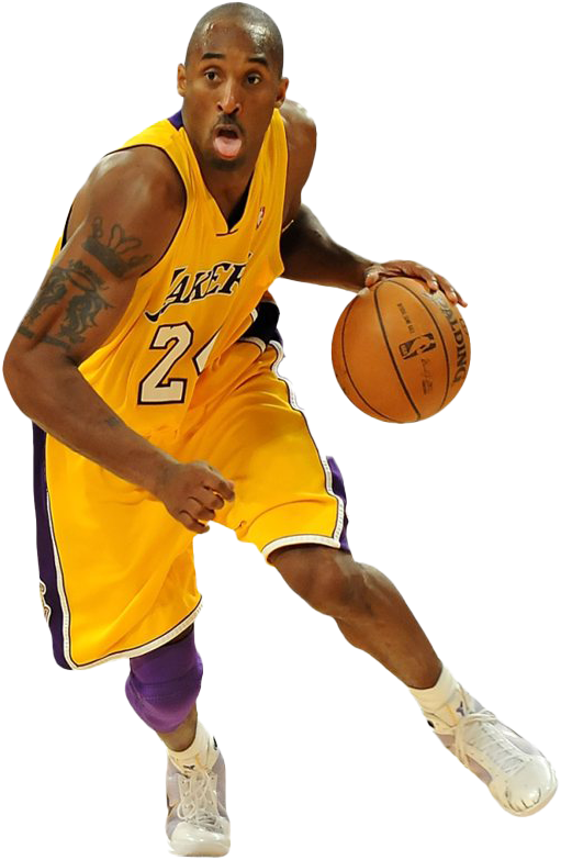 Kobe Bryant Lakers Dribbling Action PNG with transparent background