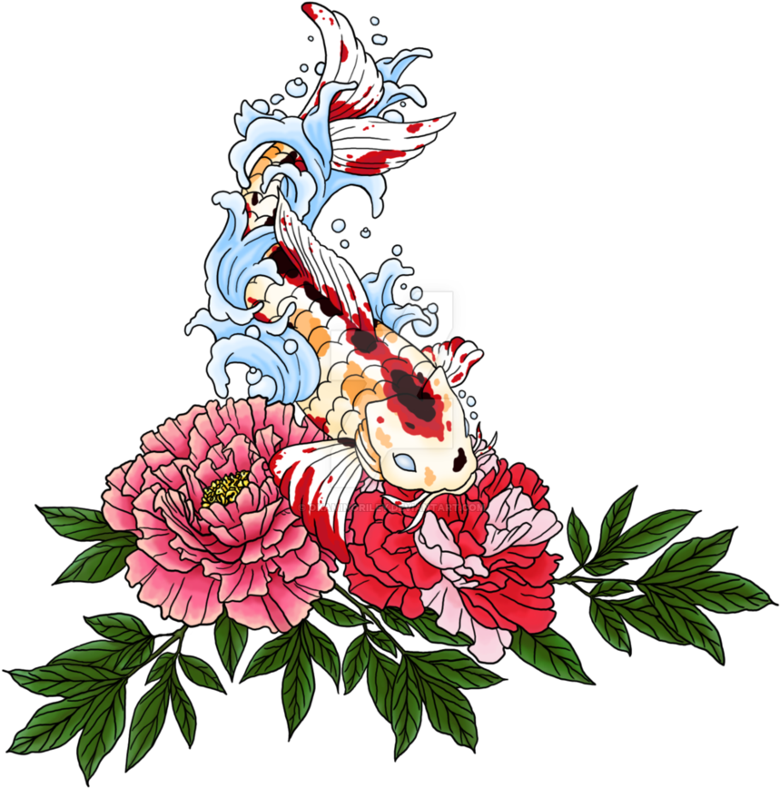 Koi Fishand Peony Illustration