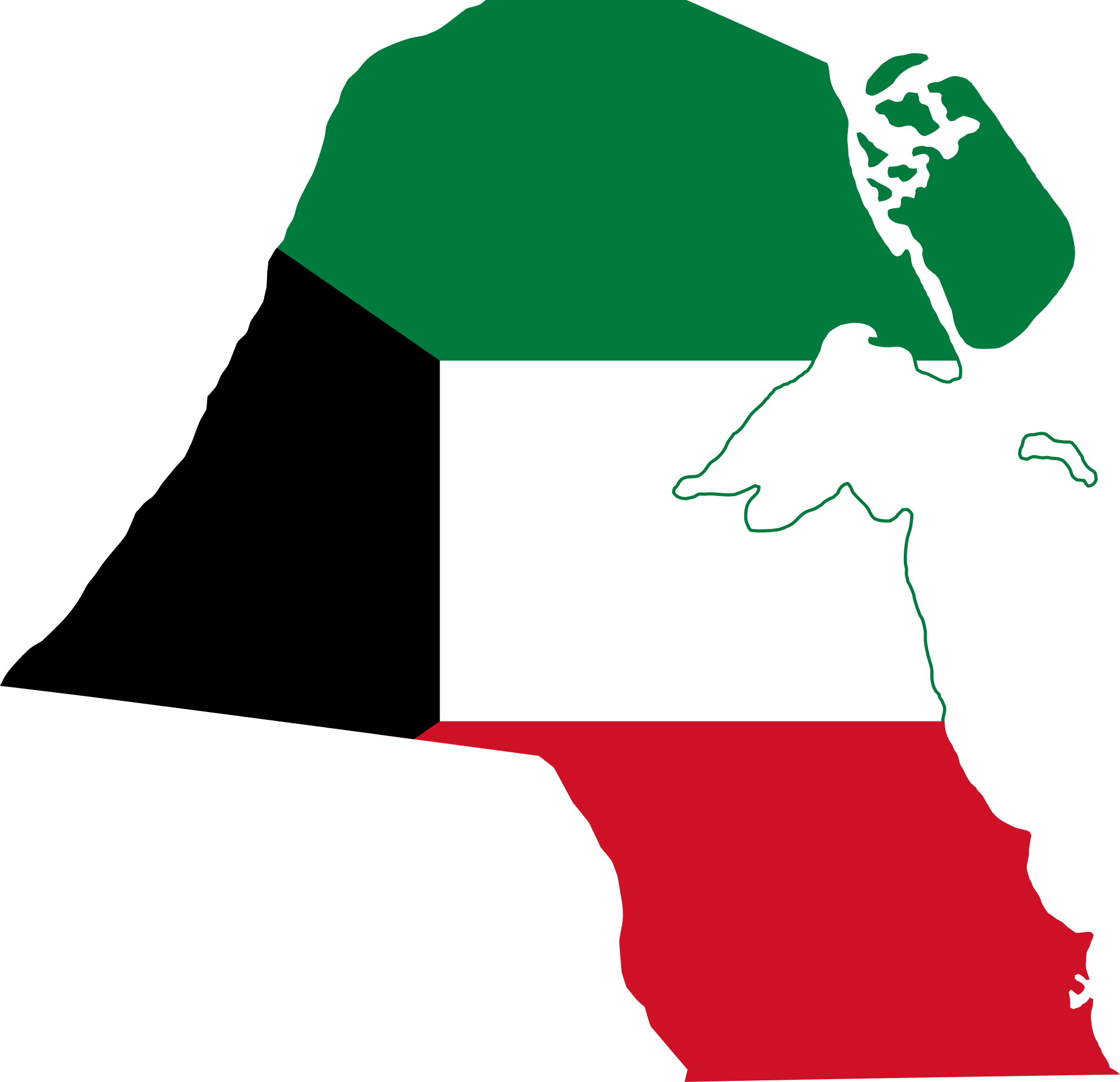 Kuwait Map Outlinedwith Flag Colors PNG with transparent background