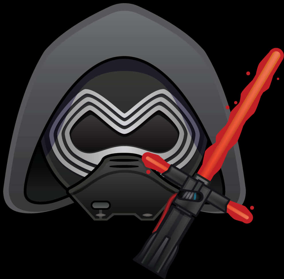 Kylo Ren Helmetand Lightsaber Illustration PNG with transparent background