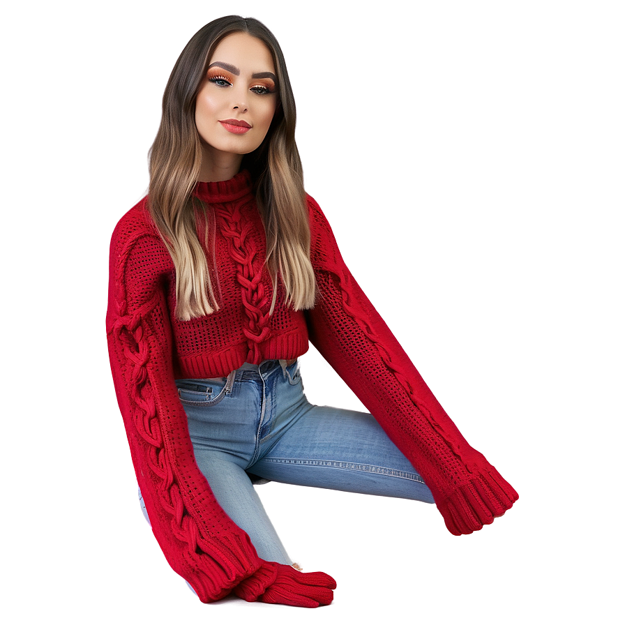 Lace-up Red Sweater Png 06292024