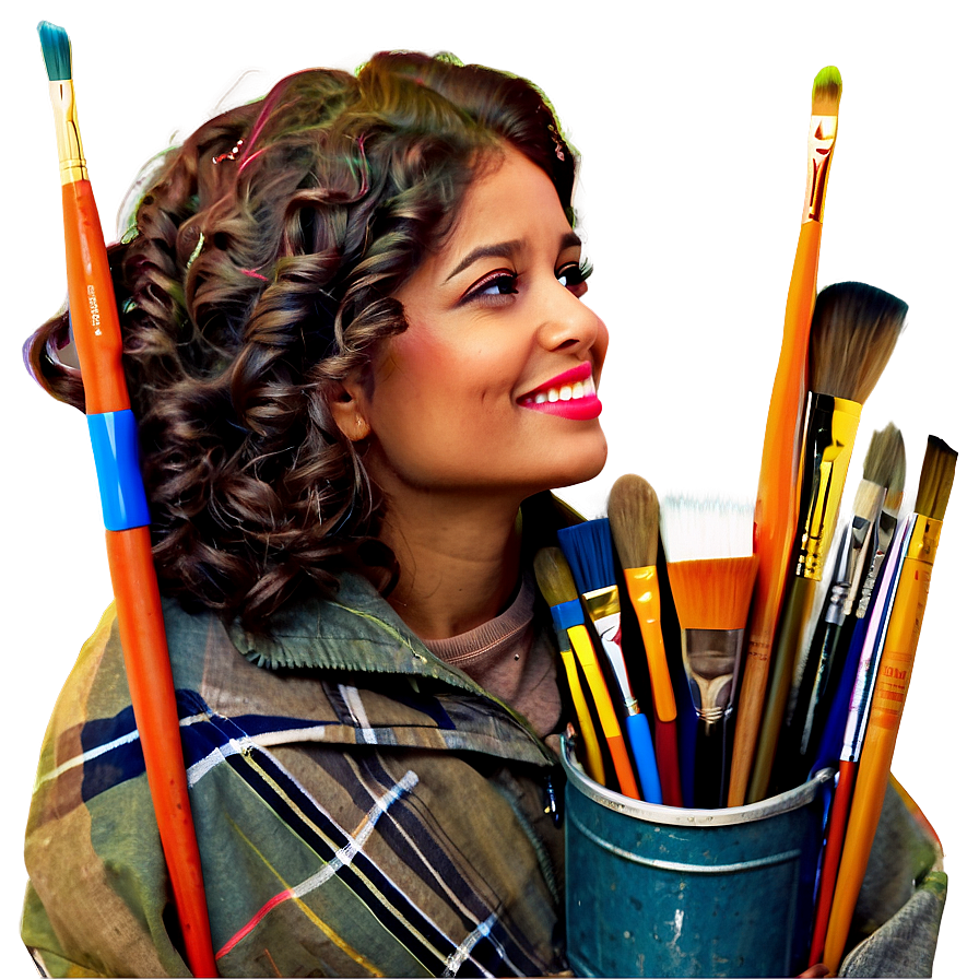 Lady With Paintbrush Png Duf59