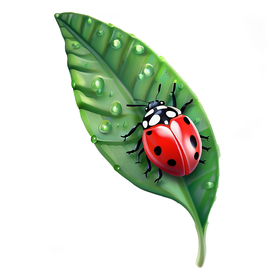 Ladybug On Dewy Leaf Png Oki87