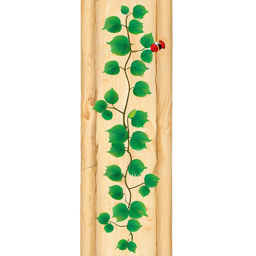 Ladybugon Vine Wooden Background