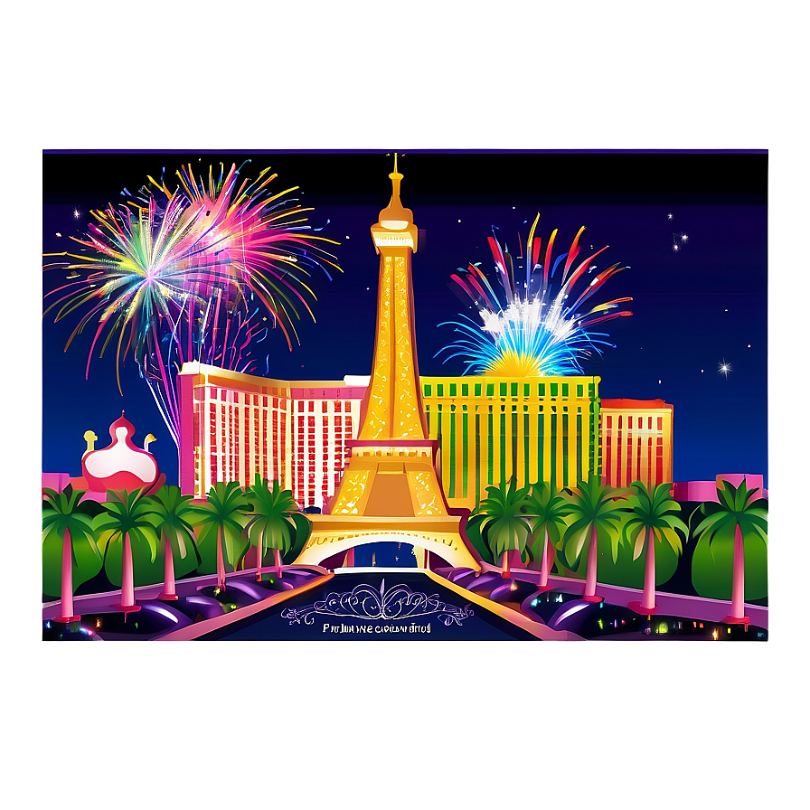 Las Vegas Skyline With Fireworks Png Yfa