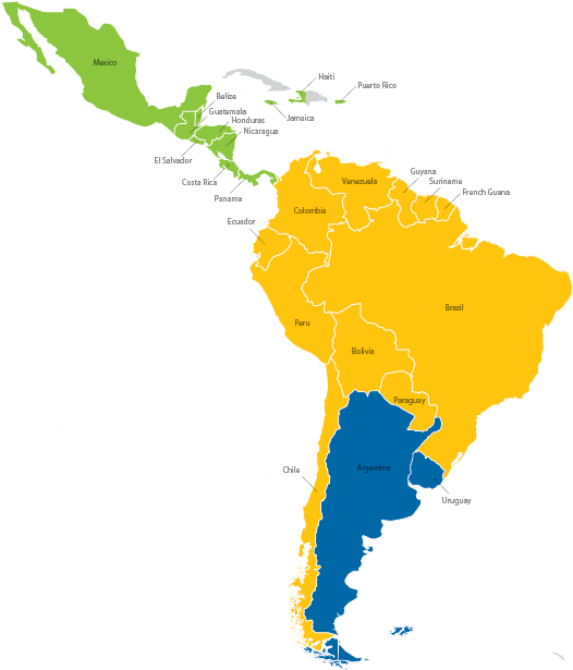 Latin America Color Coded Map