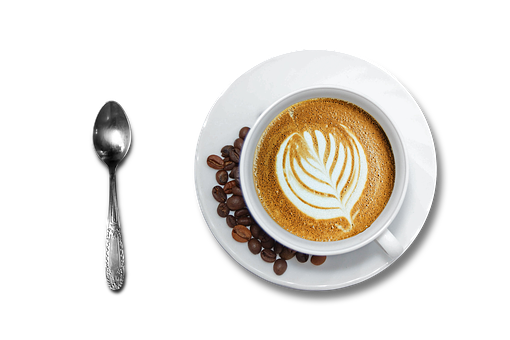 Latte Art Coffee Beans Spoon Black Background.jpg