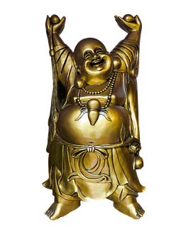 Laughing Buddha Statue Golden PNG with transparent background