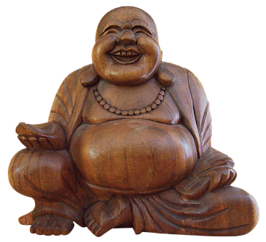 Laughing Buddha Wooden Sculpture PNG with transparent background