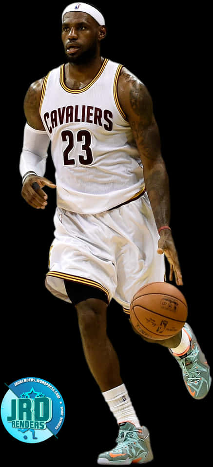 Le Bron Cavaliers Dribbling Action PNG with transparent background