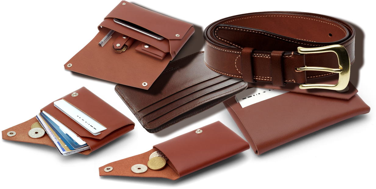 Leather Accessories Collection PNG with transparent background