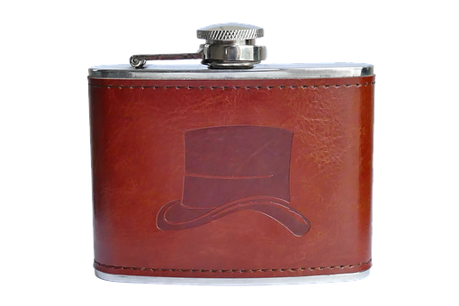 Leather Flaskwith Top Hat Embossing PNG with transparent background