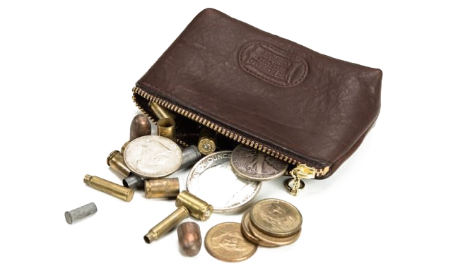 Leather Pursewith Coins Scattered