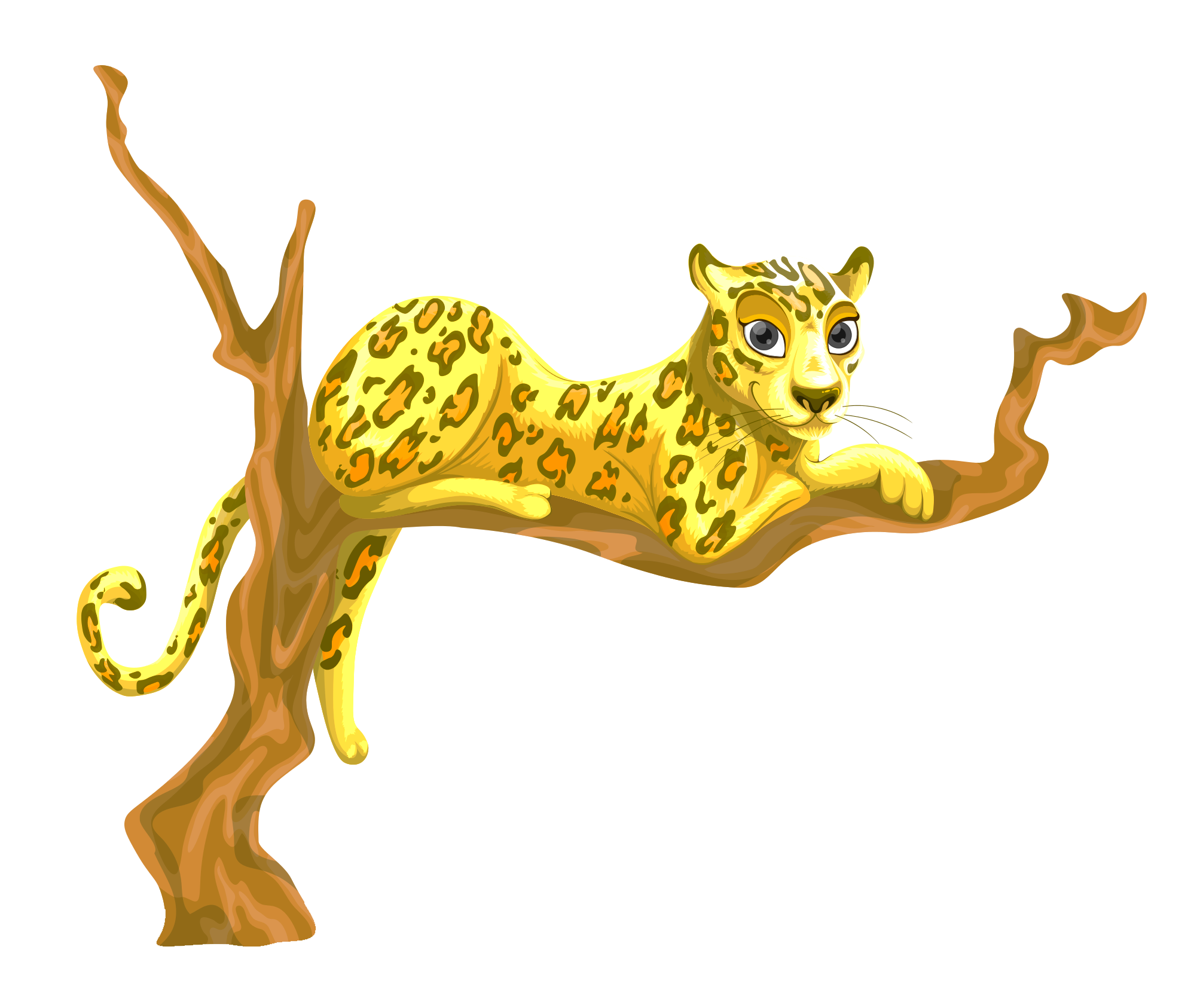 Leopard Loungingon Tree Branch PNG with transparent background