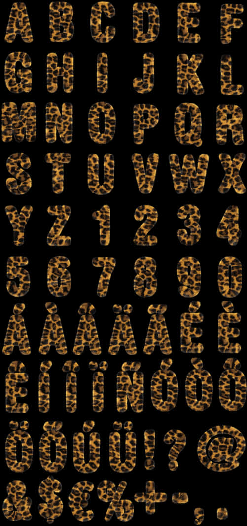 Leopard Print Alphabetand Numbers PNG with transparent background