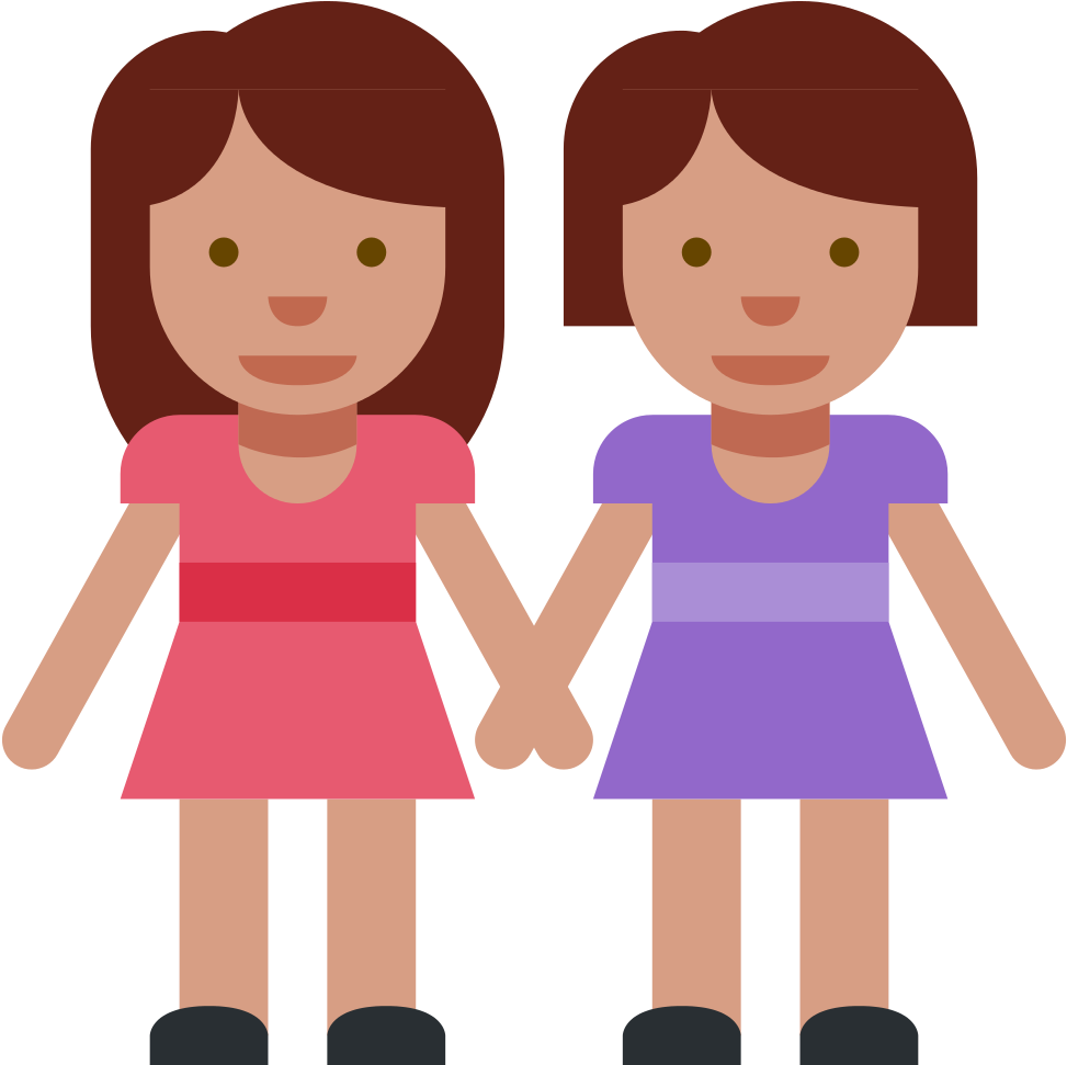 Lesbian Couple Cartoon Holding Hands PNG with transparent background