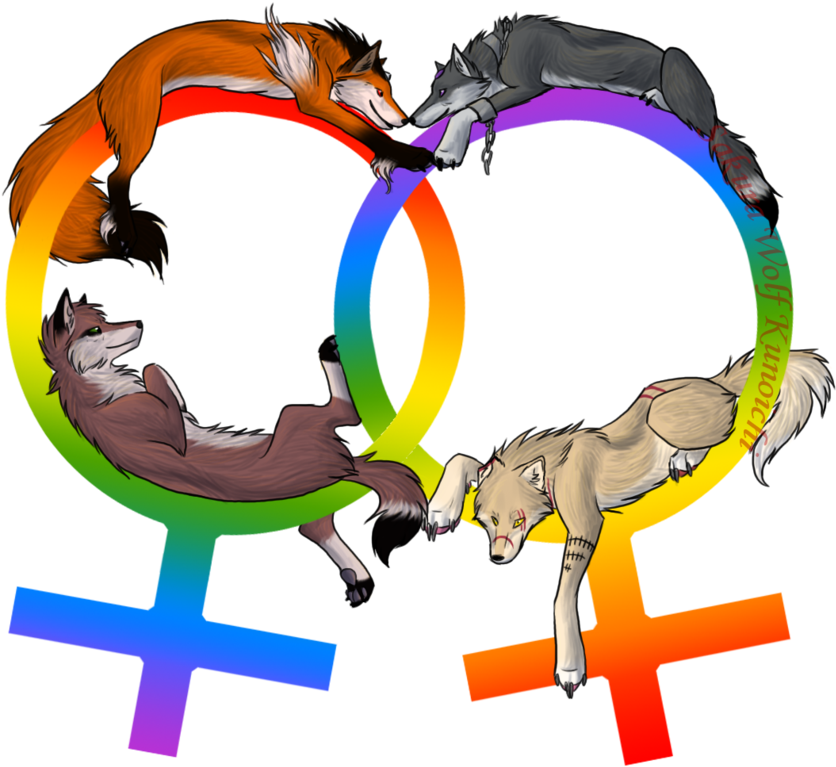 Lesbian Pride Foxes Art PNG with transparent background