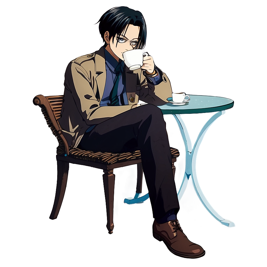 Levi Ackerman Drinking Tea PNG 06112024 PNG with transparent background