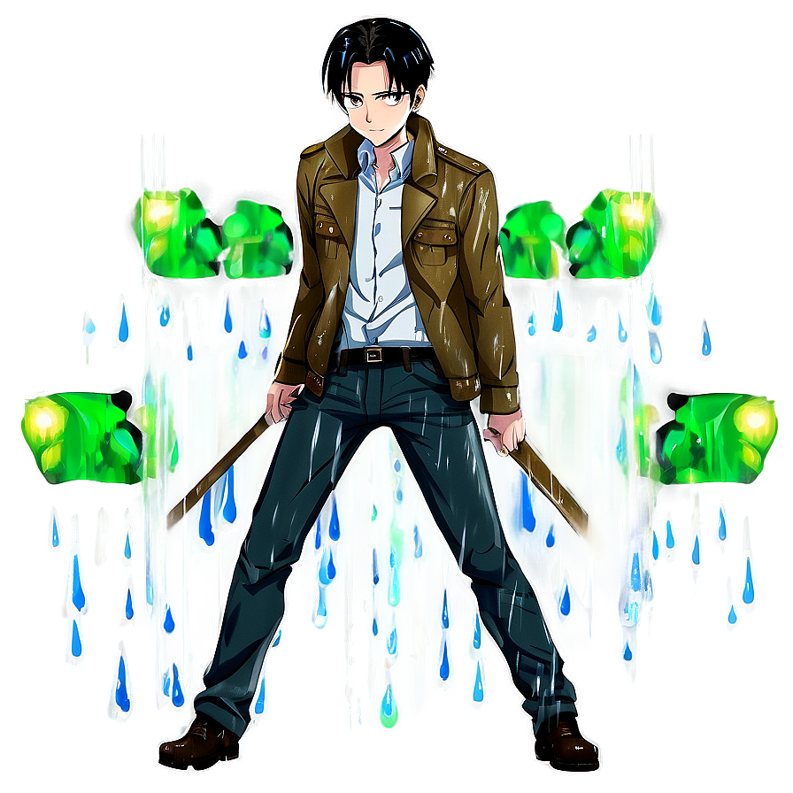 Levi Ackerman in the Rain PNG wsv67 PNG with transparent background