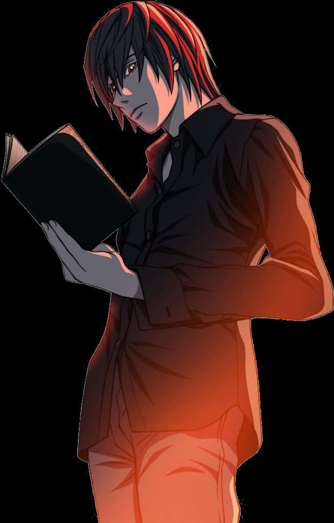 Light Yagami Holding Death Note PNG with transparent background