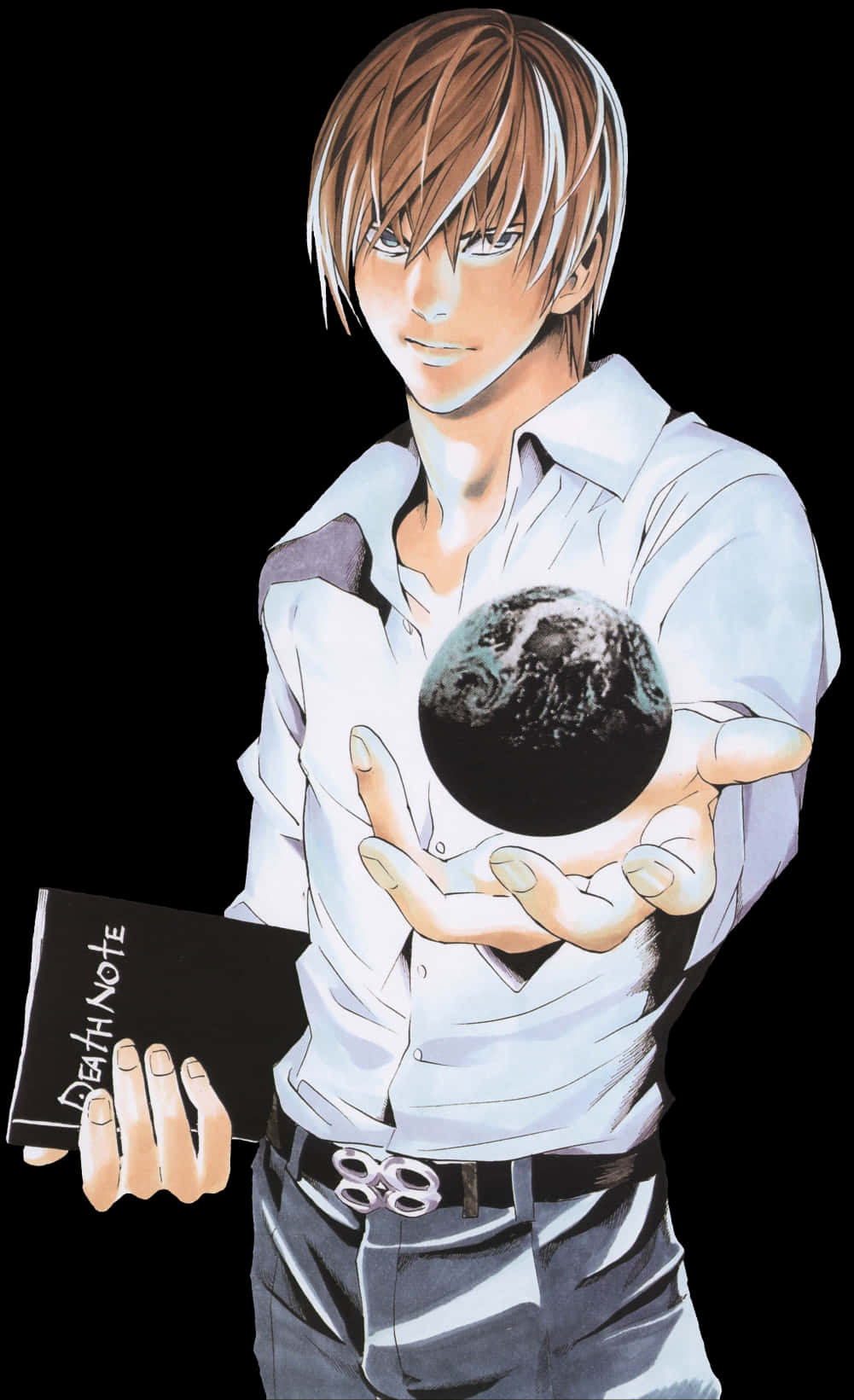 Light Yagami Holding Death Noteand Earth PNG with transparent background