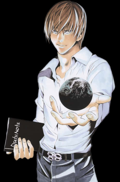 Light Yagami Holding Death Noteand Earth PNG with transparent background