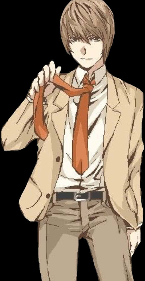 Light Yagami Holding Tie Anime Illustration PNG with transparent background
