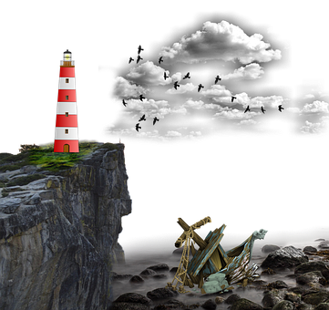 Lighthouse_ Cliffside_ Night_ Scene PNG with transparent background