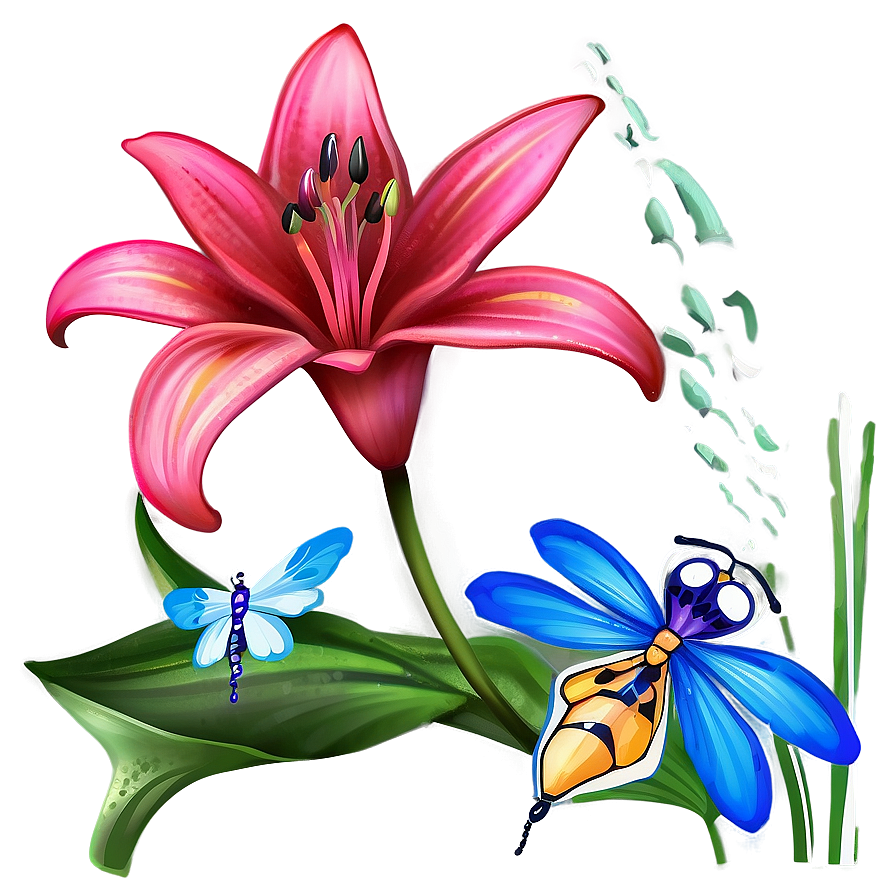 Lilies And Dragonflies Png 80