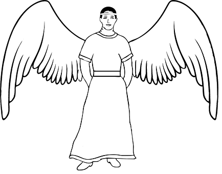 Line Drawingof Angelwith Spread Wings PNG with transparent background