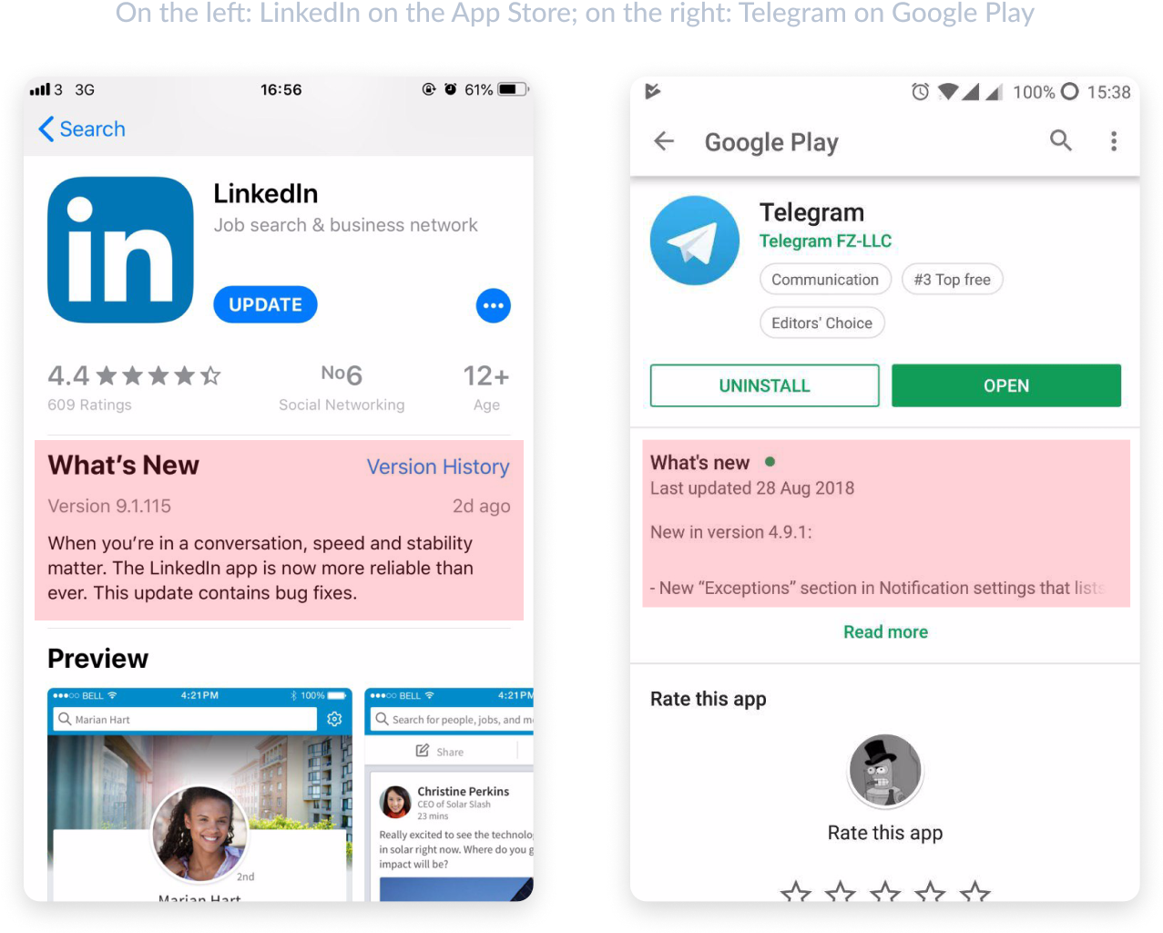 Linked Inand Telegram App Stores Comparison