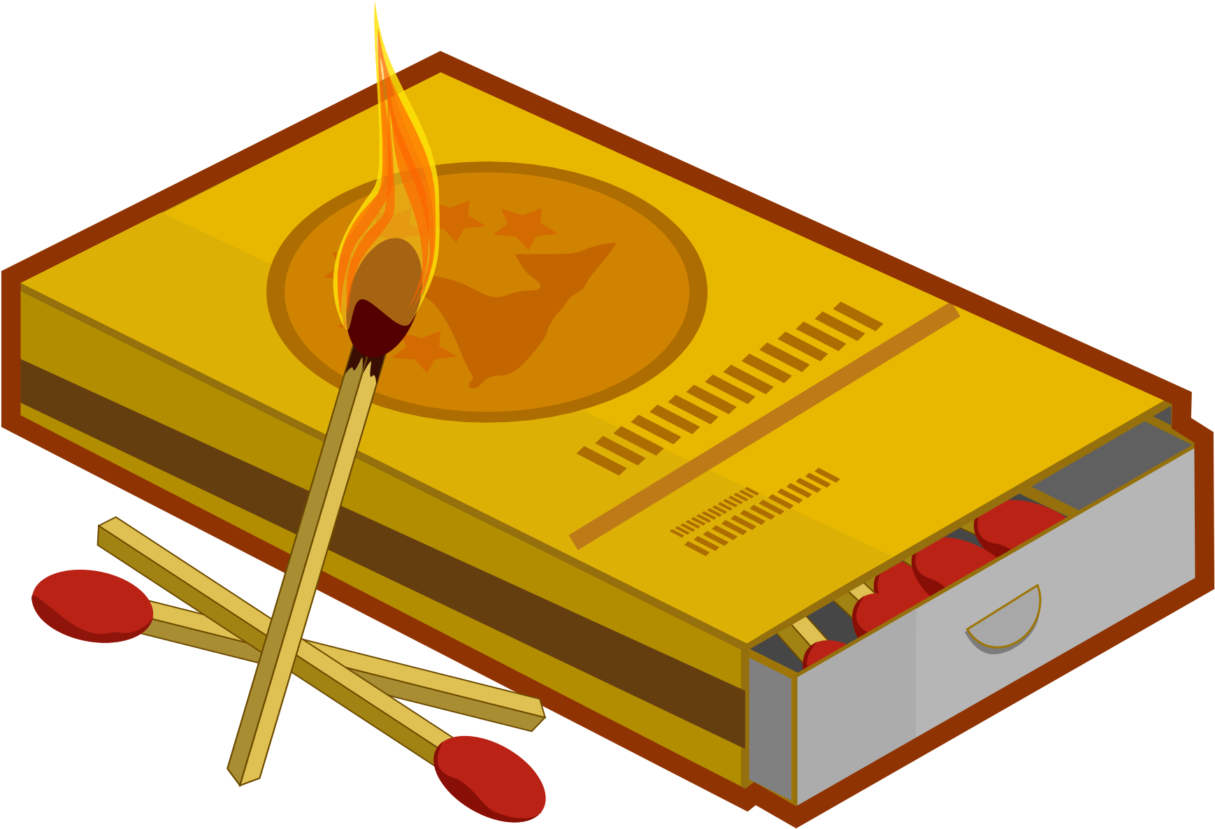 Lit Matchstickand Matchbox PNG with transparent background
